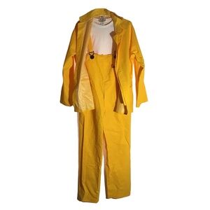 Yellow Rain Jacket + Overalls PVC 3 pc Rainsuit Waterproof Protective Gear LARGE